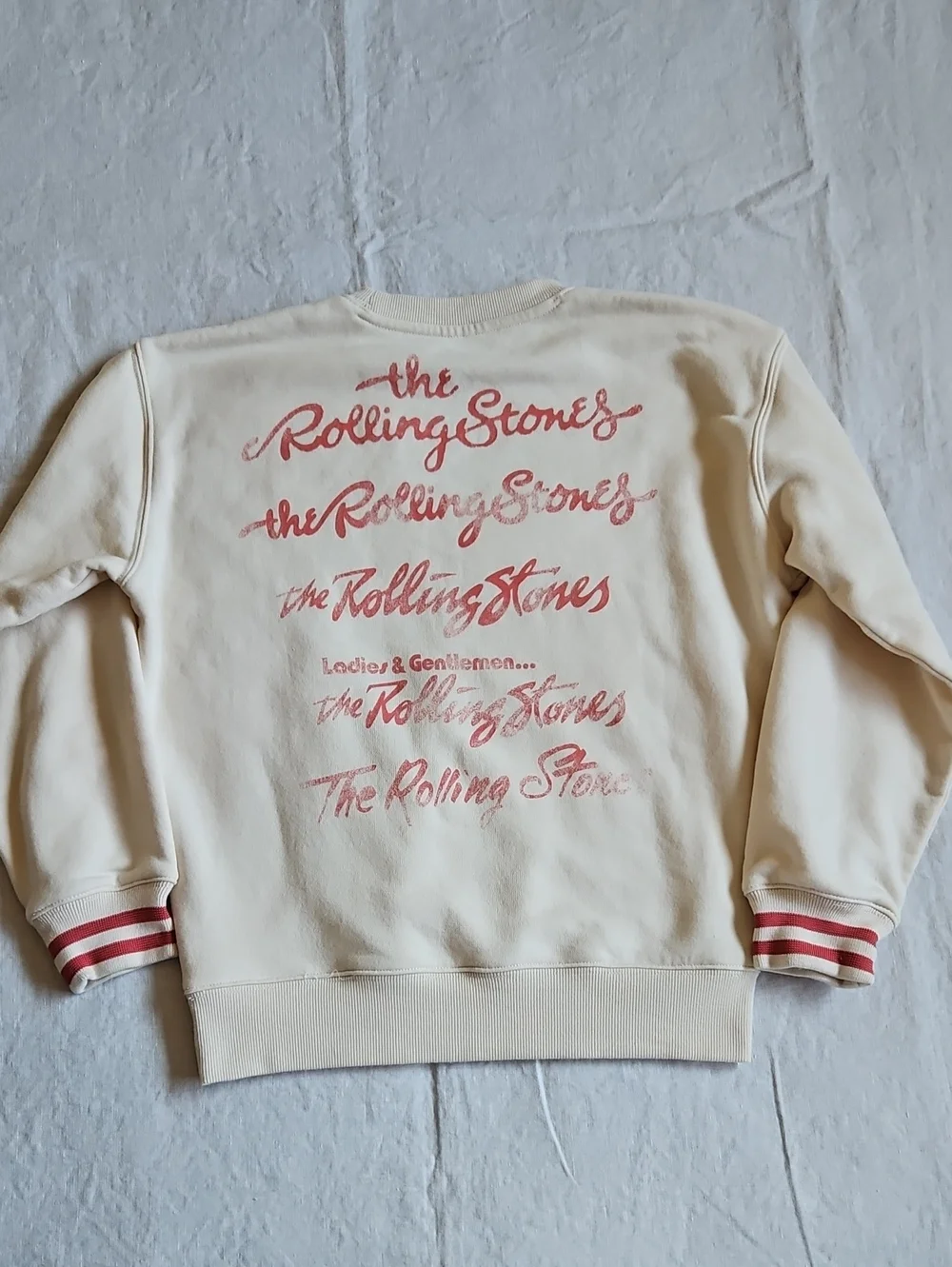 The Rolling Stones Cream Sweatshirt with TheTongue And Red Lips Logo Size Medium